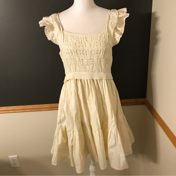 NWT $160 Anthropologie EN SAISON Creme Ruffled Square Neck Mini Dress Sz Medium - Picture 5 of 15